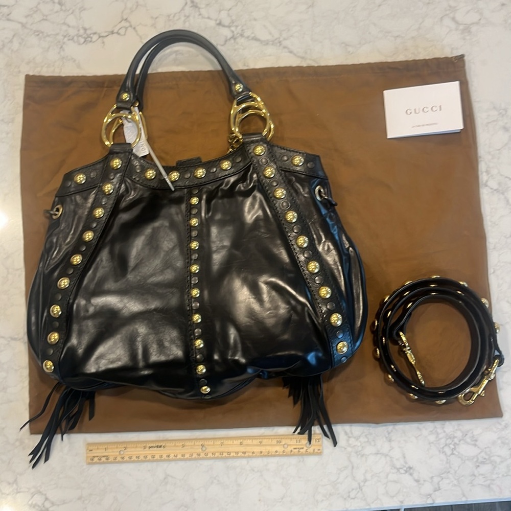 Authentic Gucci Python, Babouska Hobo Fringe Studded Bag - Picture 2 of 5
